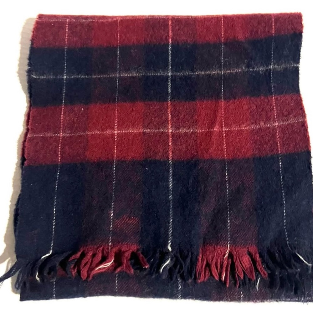 Plaid Scarf in Red and Blue 100% pure Lambswool 45” x 11”